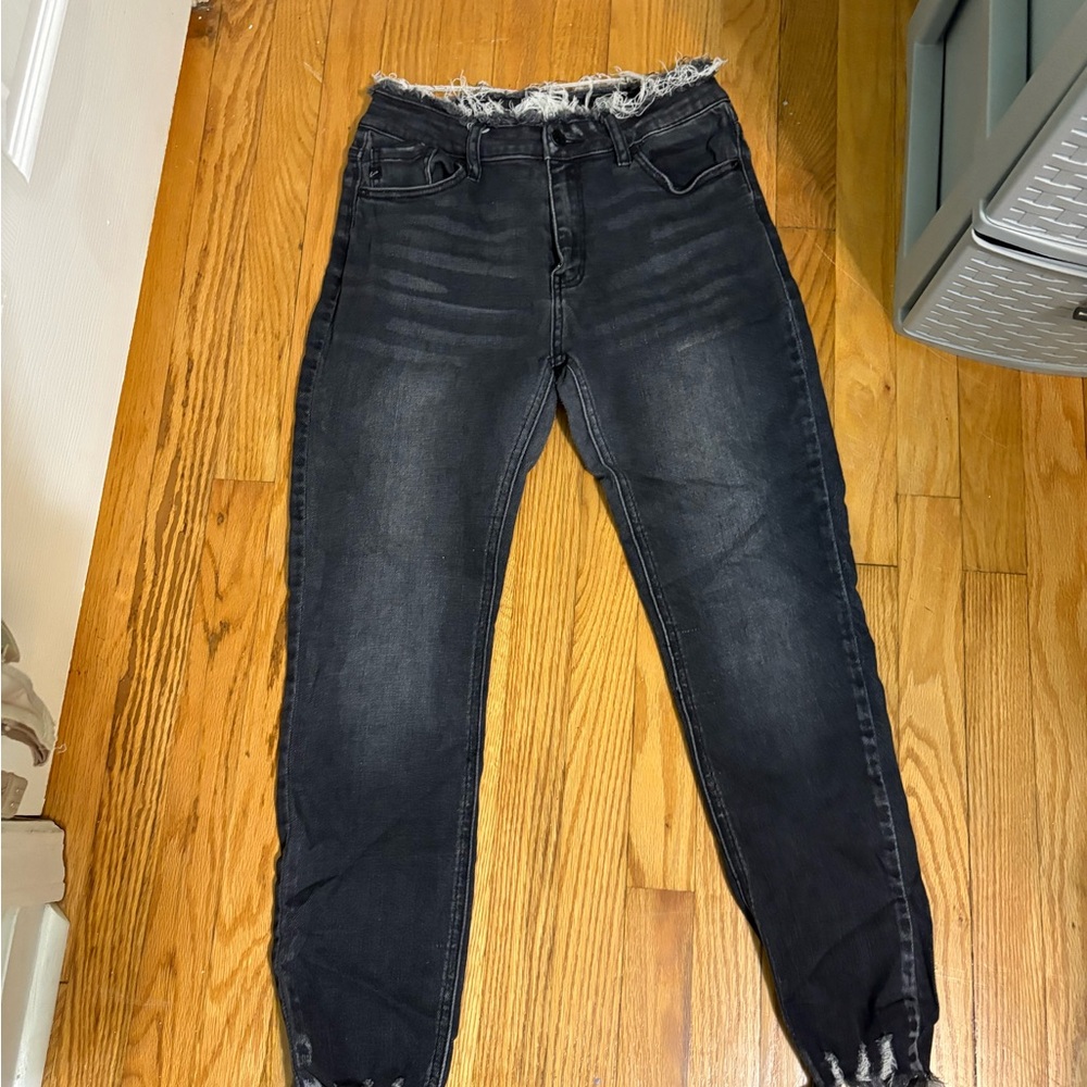 Kancan Frayed Hem Black Jeans